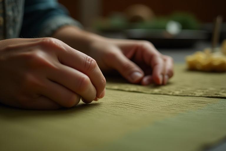 Kézműves munka, textíliát feldolgozó kezek