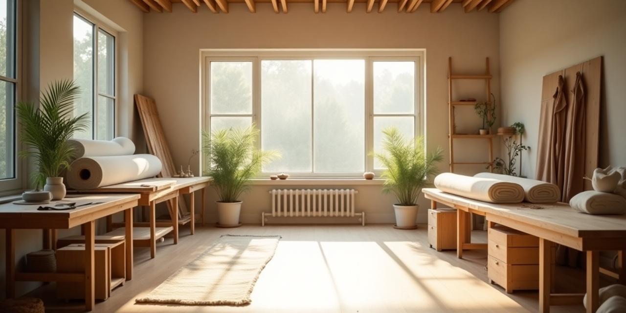 A műhely belső tere, kézműves eszközökkel és anyagokkal